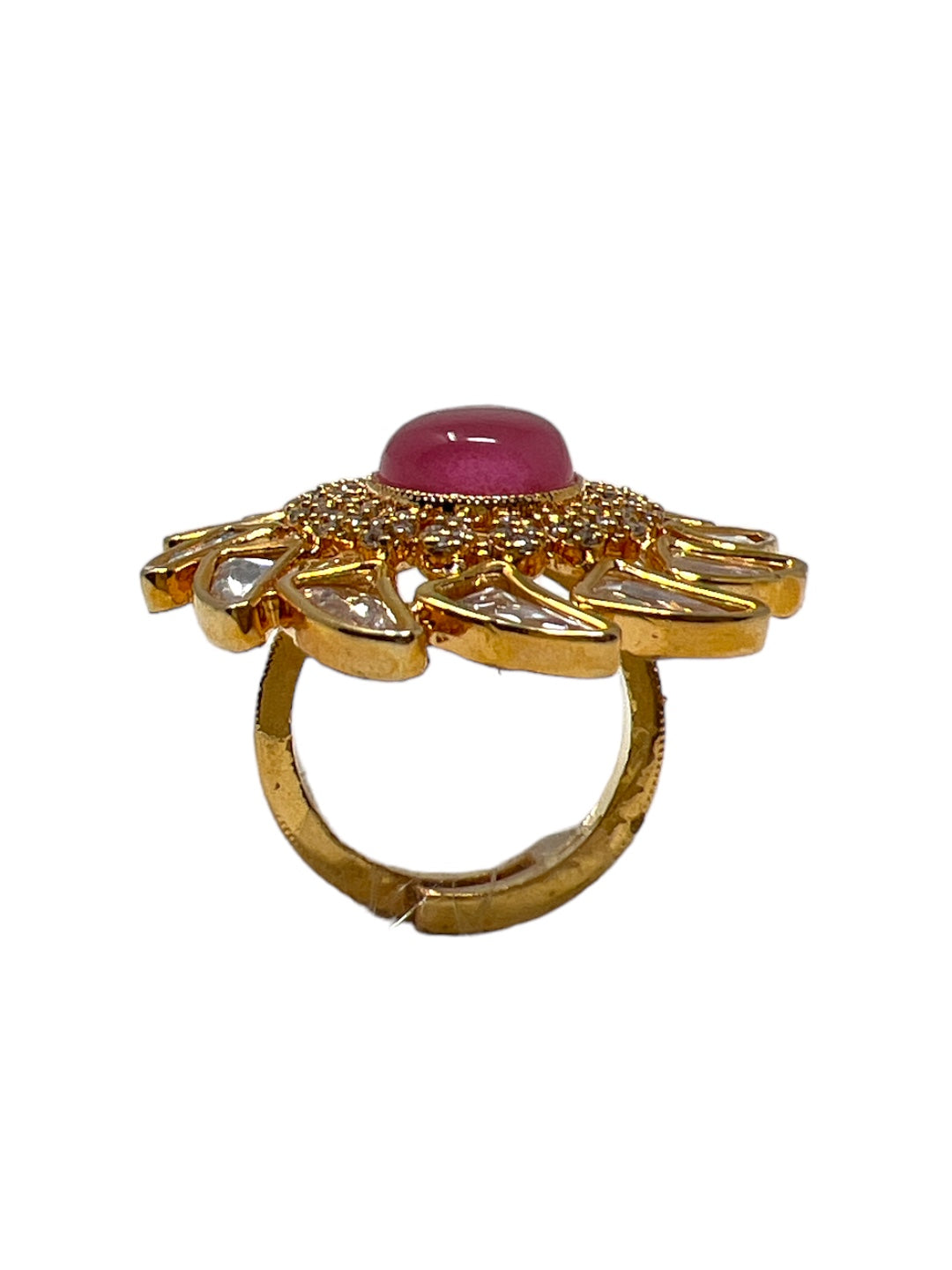 SHOBHANA KUNDAN RING STUDDED WITH AMERICAN DIAMOND AND PINK STONE jewellery in 24K gold plating | XAGO Luxe