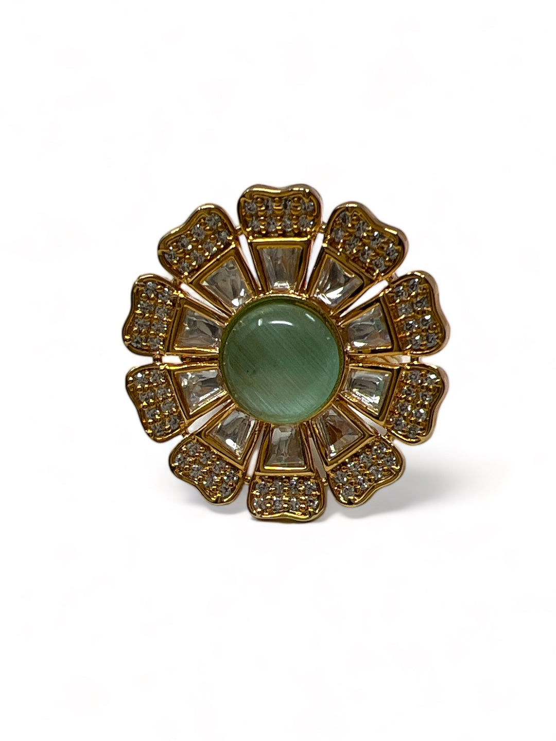 MANORAMA POLKI RING STUDDED WITH AMERICAN DIAMONDS jewellery in 24K gold plating | XAGO Luxe