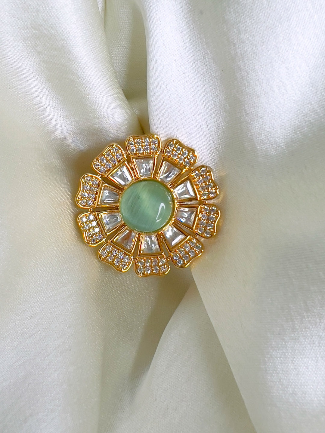 MANORAMA POLKI RING STUDDED WITH AMERICAN DIAMONDS jewellery in 24K gold plating | XAGO Luxe