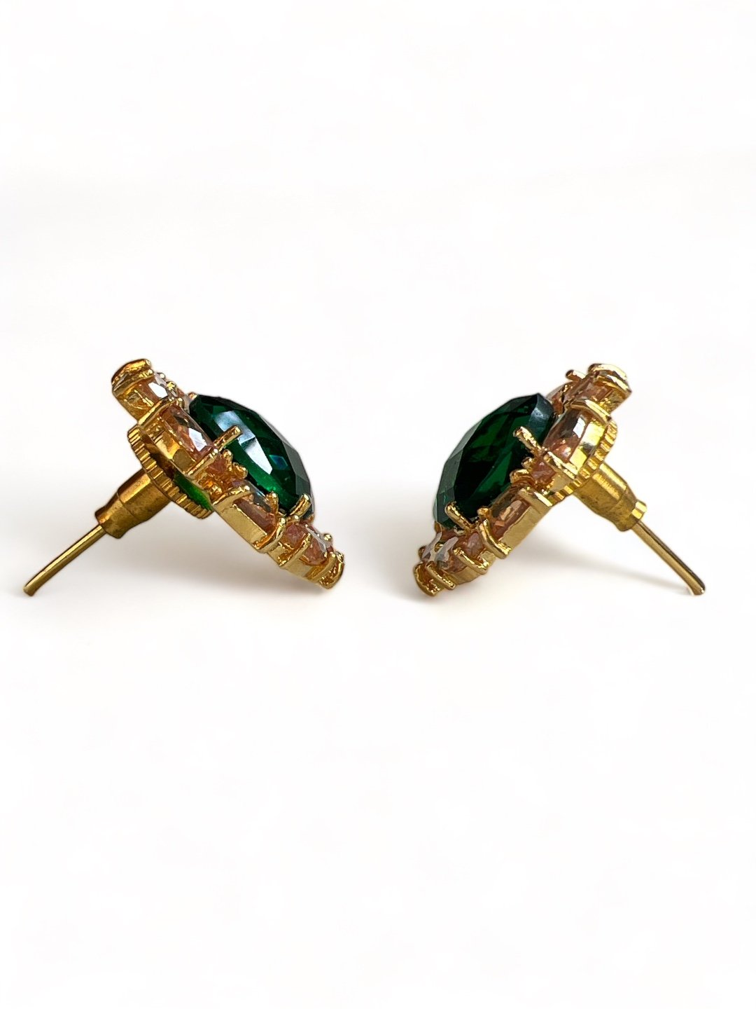 LE DENA GOND TONED GREEN CONTEMPORARY SHAPED STUD EARRINGS jewellery in 24K gold plating | XAGO Luxe
