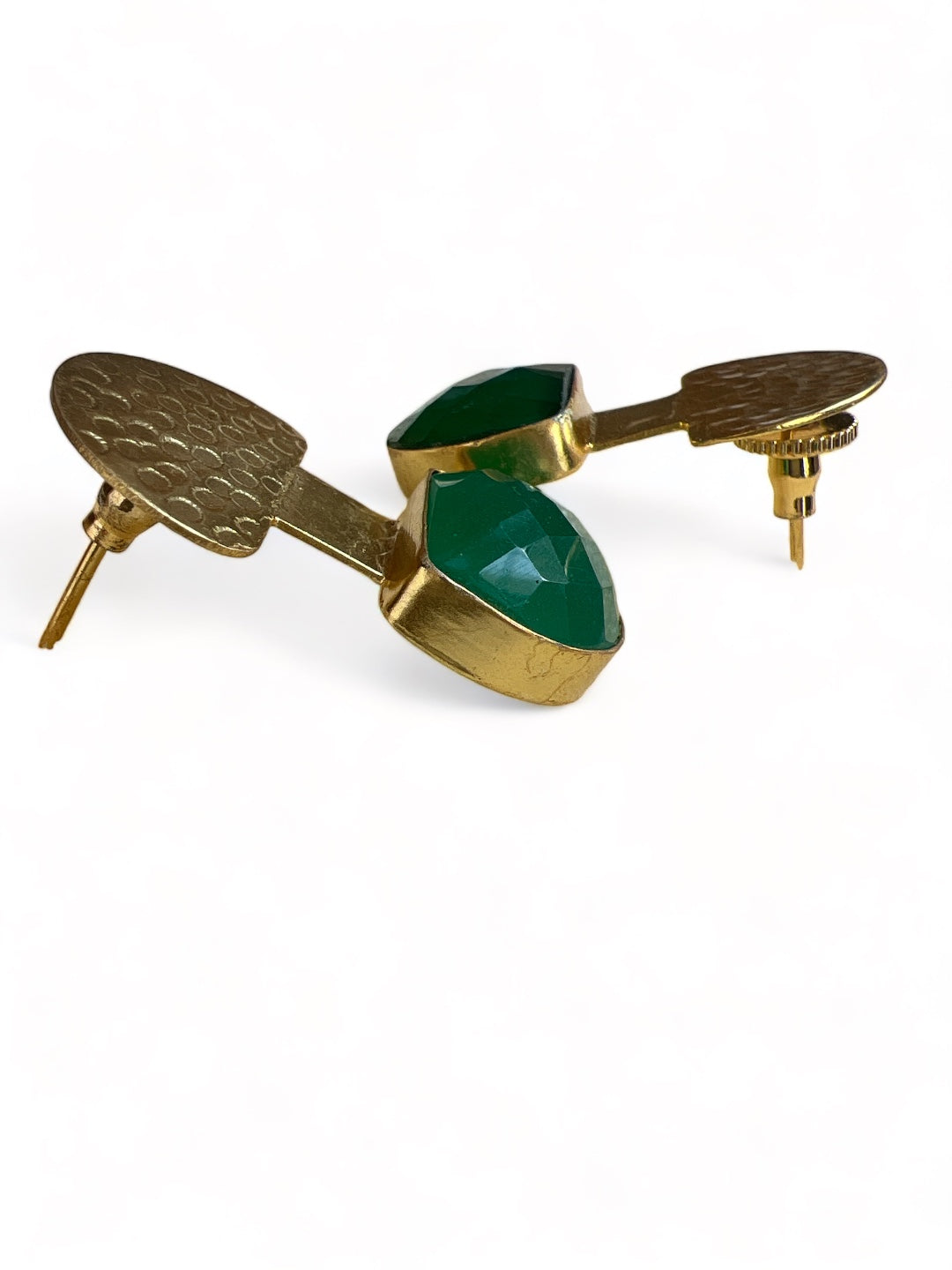 GOLD TONED GREEN CONTEMPORARY SHAPED DROP EARRING jewellery in 24K gold plating | XAGO Luxe