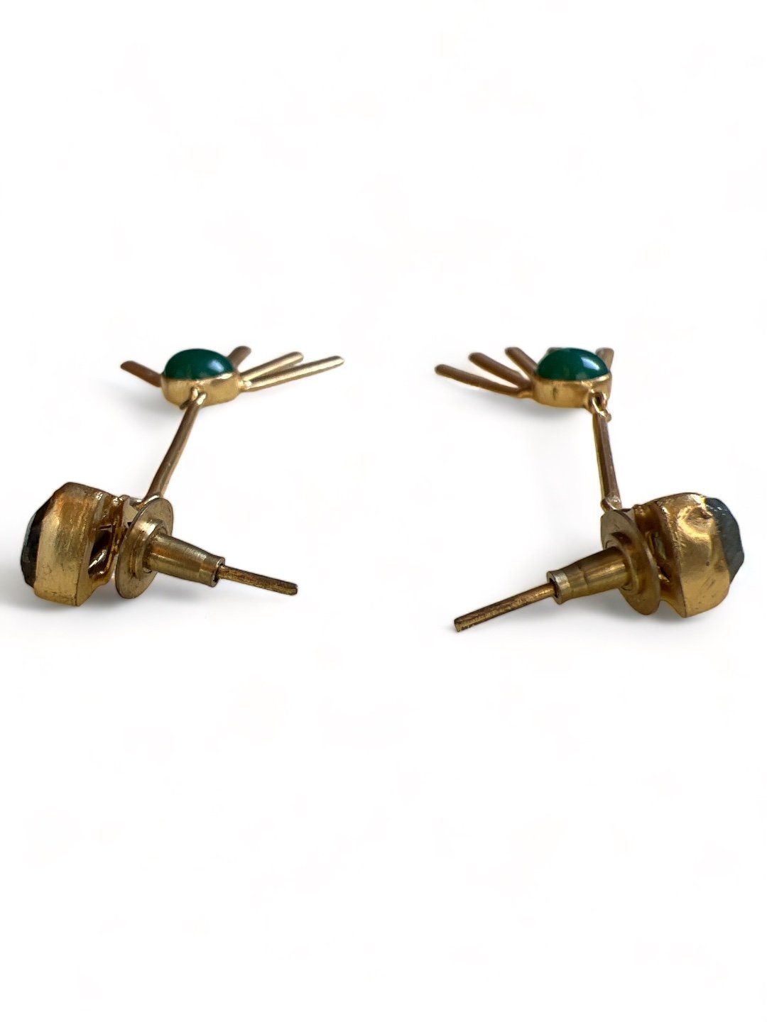 GOLD TONED GREEN TEARDROP SHAPED DROP EARRING jewellery in 24K gold plating | XAGO Luxe