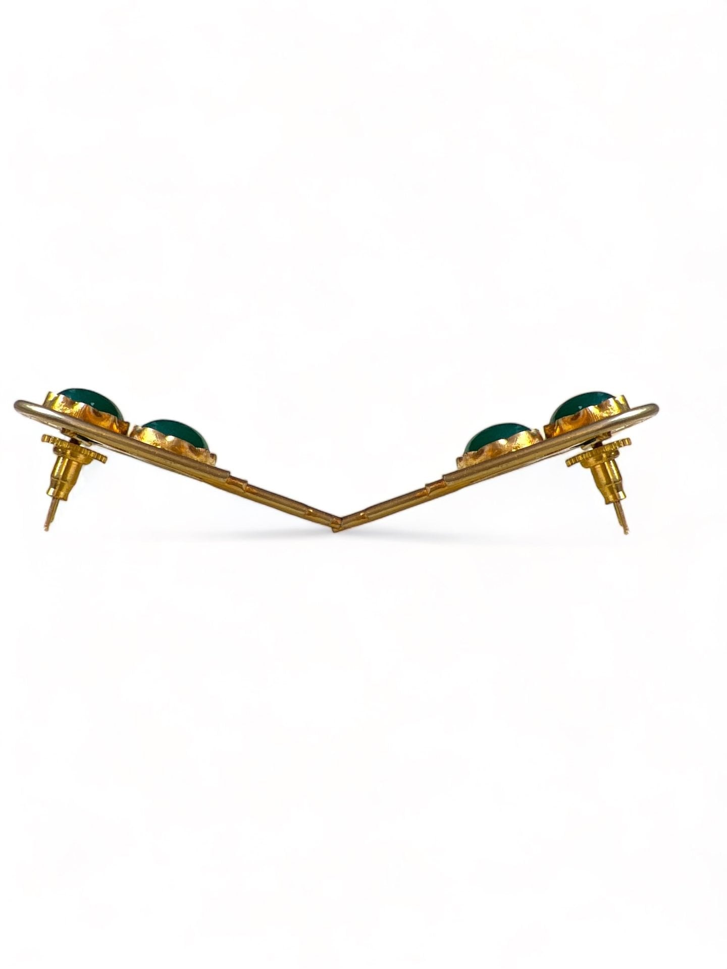 GOLD TONED GREEN CONEMPORARY SHAPED DROP EARRINGS jewellery in 24K gold plating | XAGO Luxe