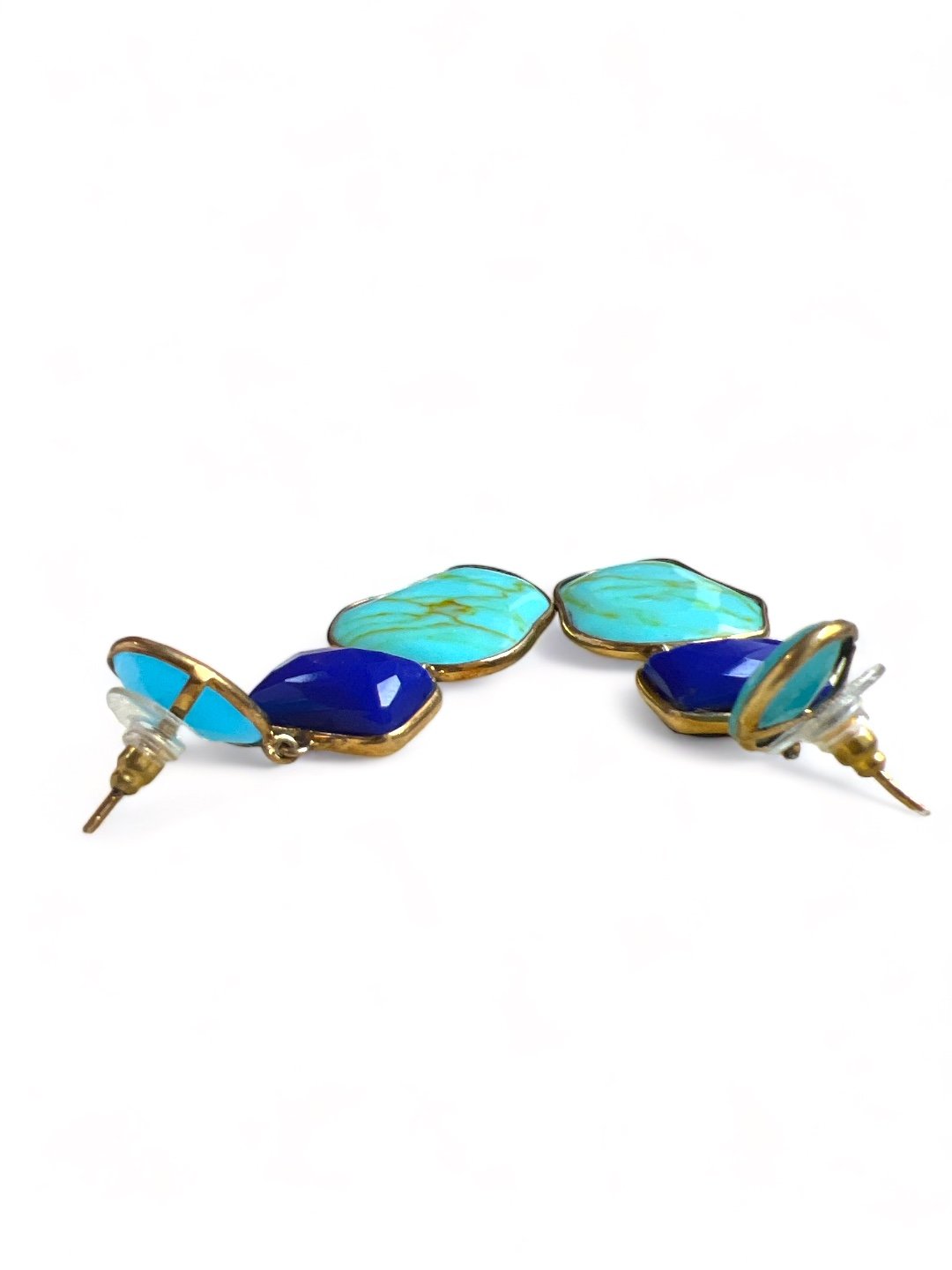 GOLD TONED BLUE TEARDROP SHAPED DROP EARRING jewellery in 24K gold plating | XAGO Luxe