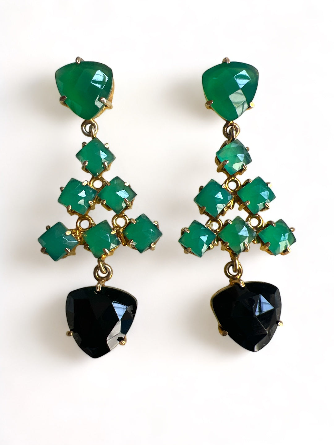 GOLD TONED GREEN & BLACK CONTEMPORARY SHAPE DROP EARRING jewellery in 24K gold plating | XAGO Luxe