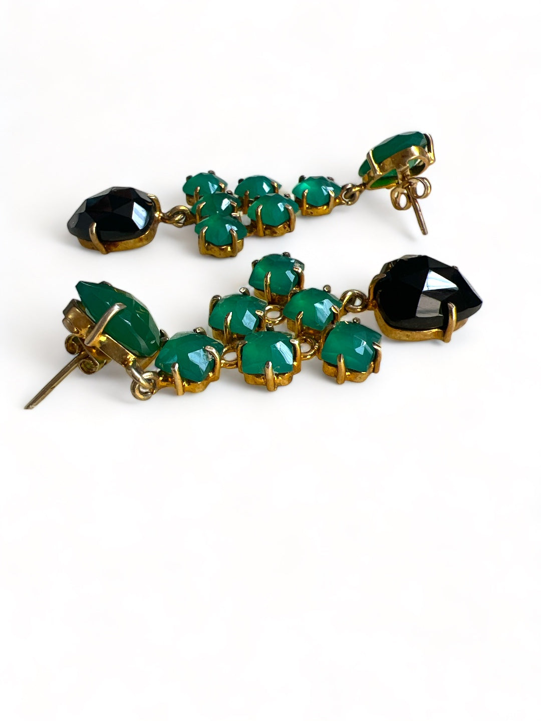 GOLD TONED GREEN & BLACK CONTEMPORARY SHAPE DROP EARRING jewellery in 24K gold plating | XAGO Luxe
