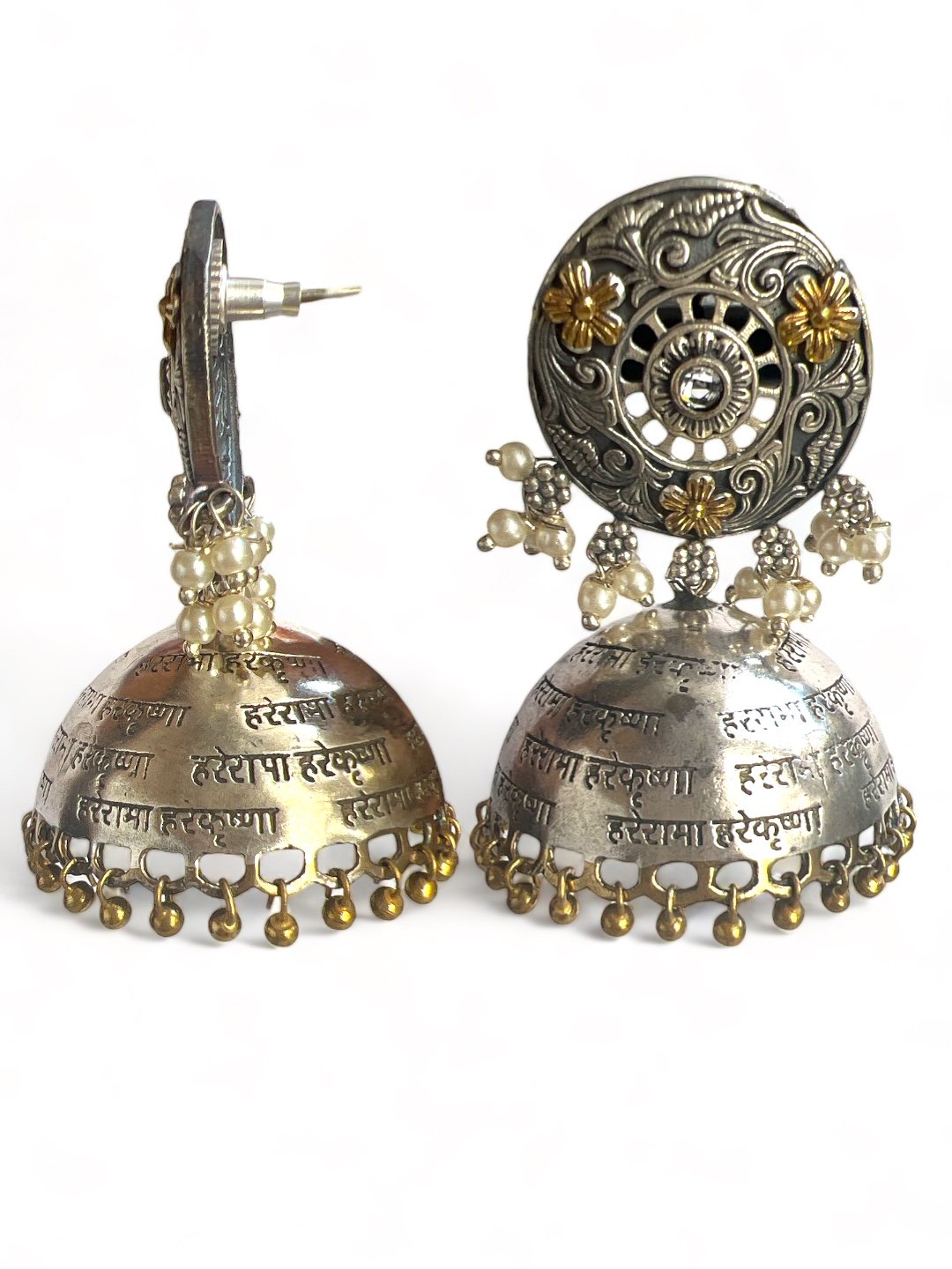 LE GABRIEAL SILVER-TONED FLORAL SHAPED JHUMKA EARRINGS jewellery in 24K gold plating | XAGO Luxe