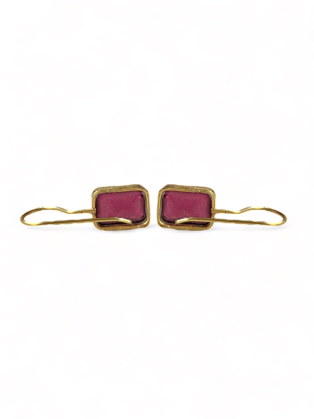 GOLD PLATED PINK SQUARE SHAPED STUD EARRING jewellery in 24K gold plating | XAGO Luxe