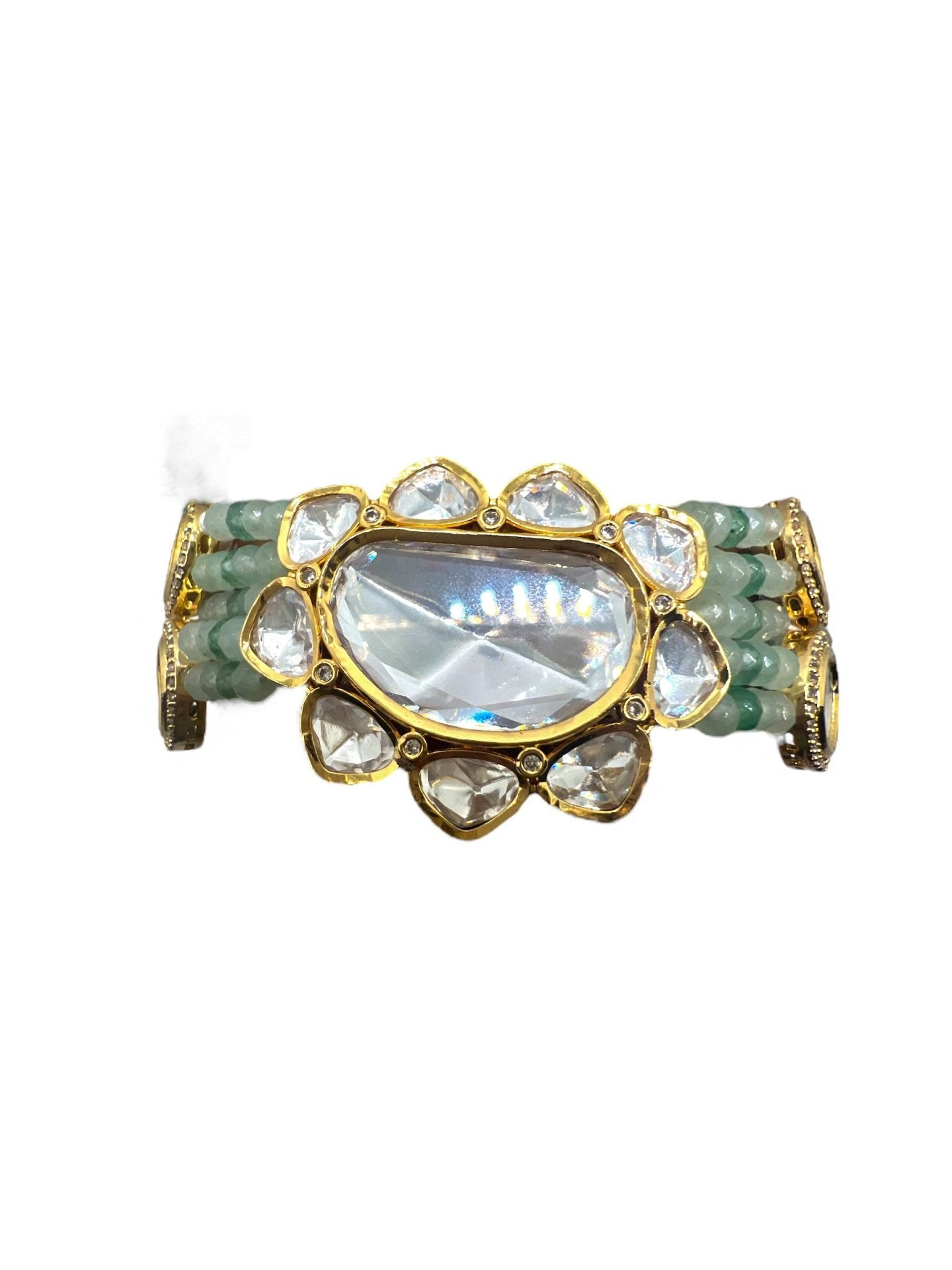 LE TOMAS SEA GREEN BEADS & WHITE MOISSANITE NECKLACE