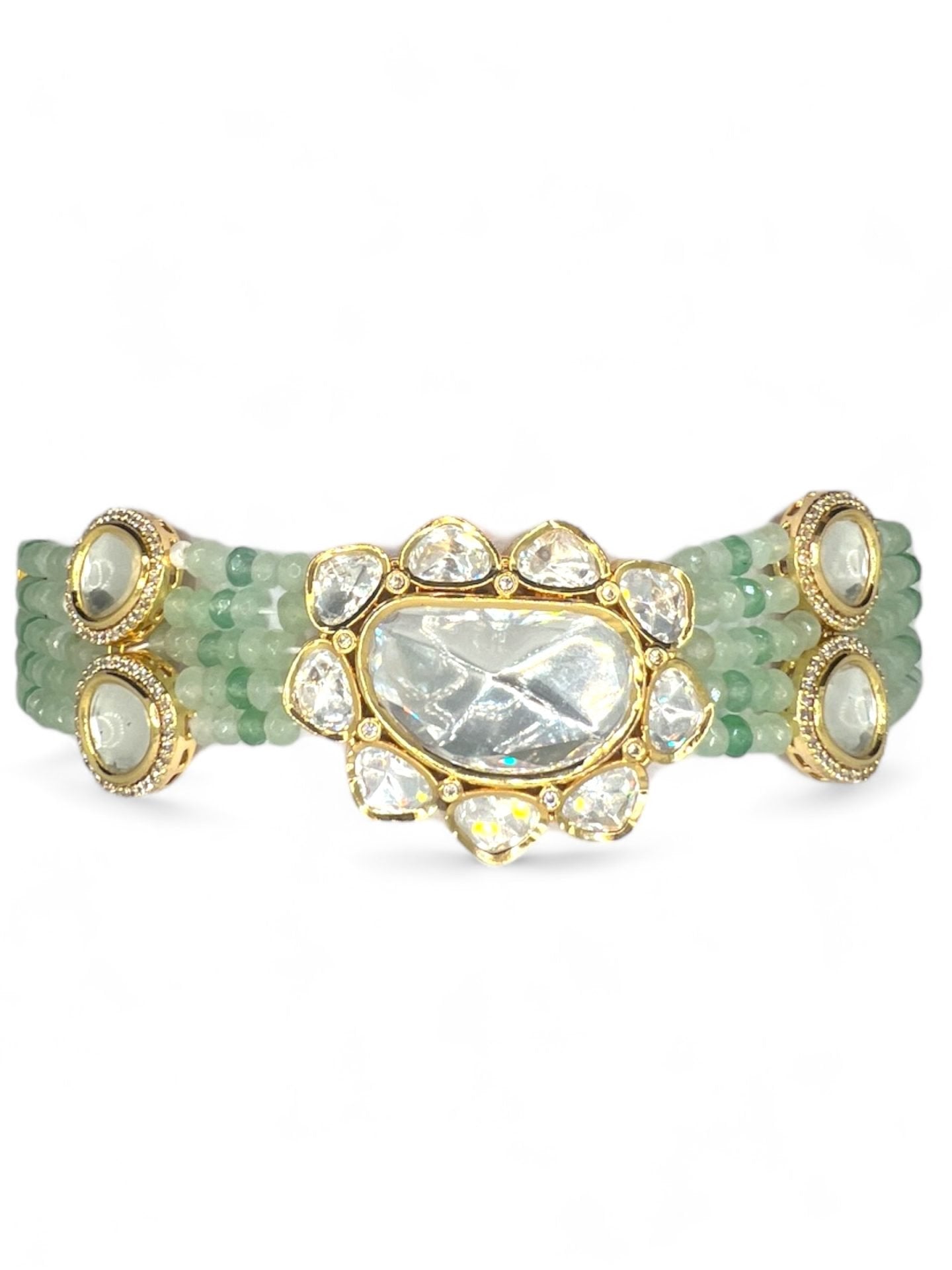 LE TOMAS SEA GREEN BEADS & WHITE MOISSANITE NECKLACE