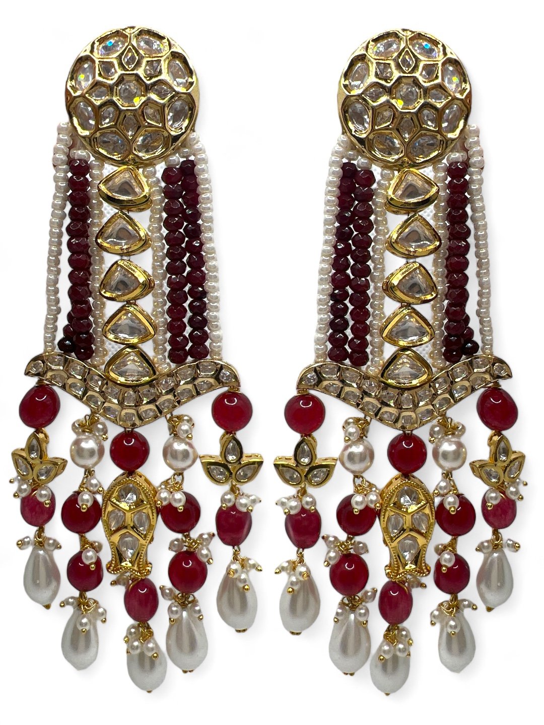 LE CARLOS MAROON PEARL & KUNDAN EARRINGS