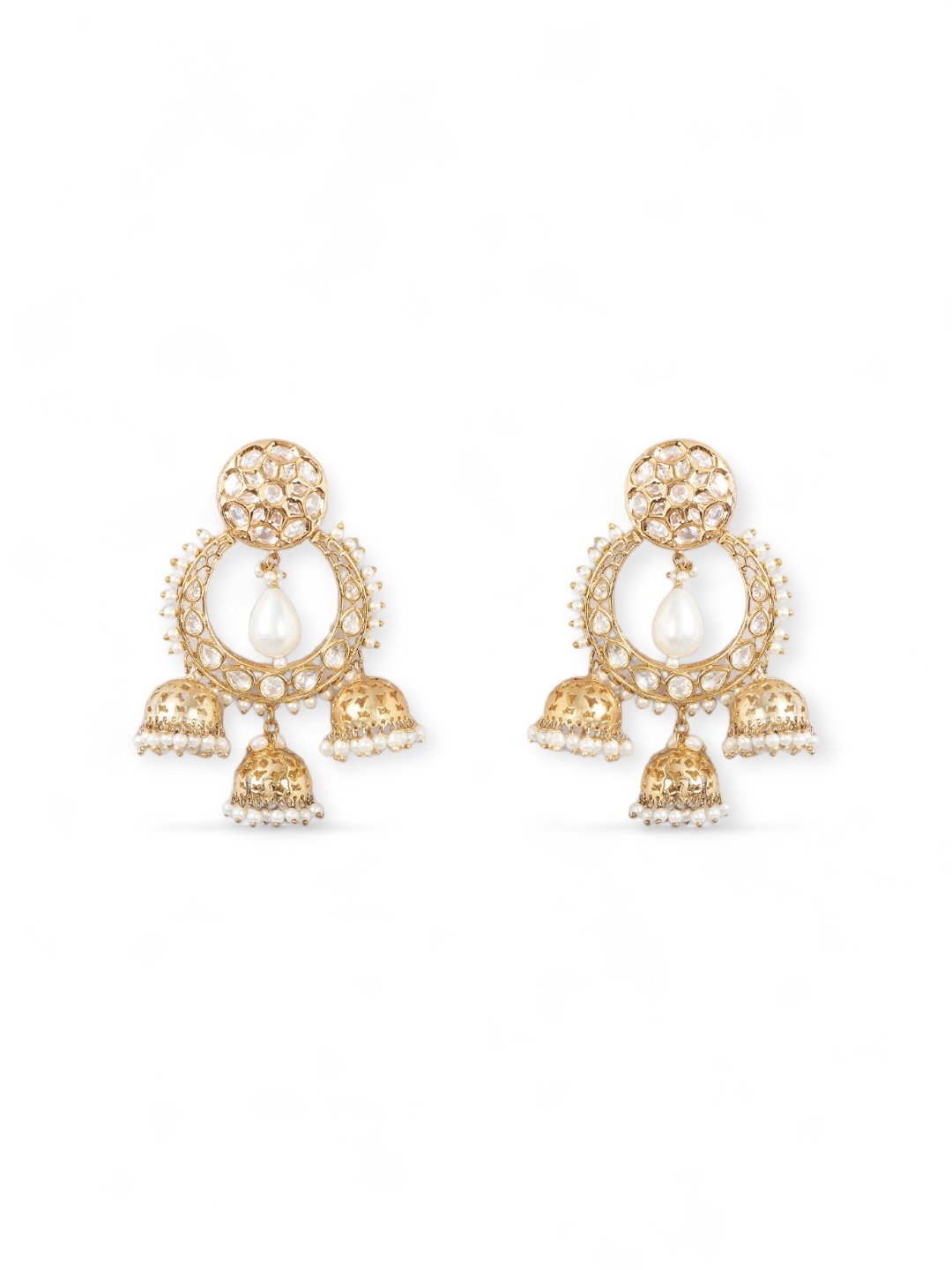 LE GILA PEARL & KUNDAN CHANDBALI EARRINGS jewellery in 24K gold plating | XAGO Luxe