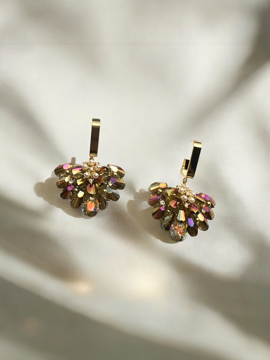 LE REGINA MULTI STONE CONTEMPORARY SHAPED STUD EARRINGS jewellery in 24K gold plating | XAGO Luxe