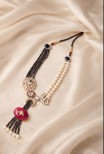 Rani Fleur Pink Agate Pearl Statement Necklace