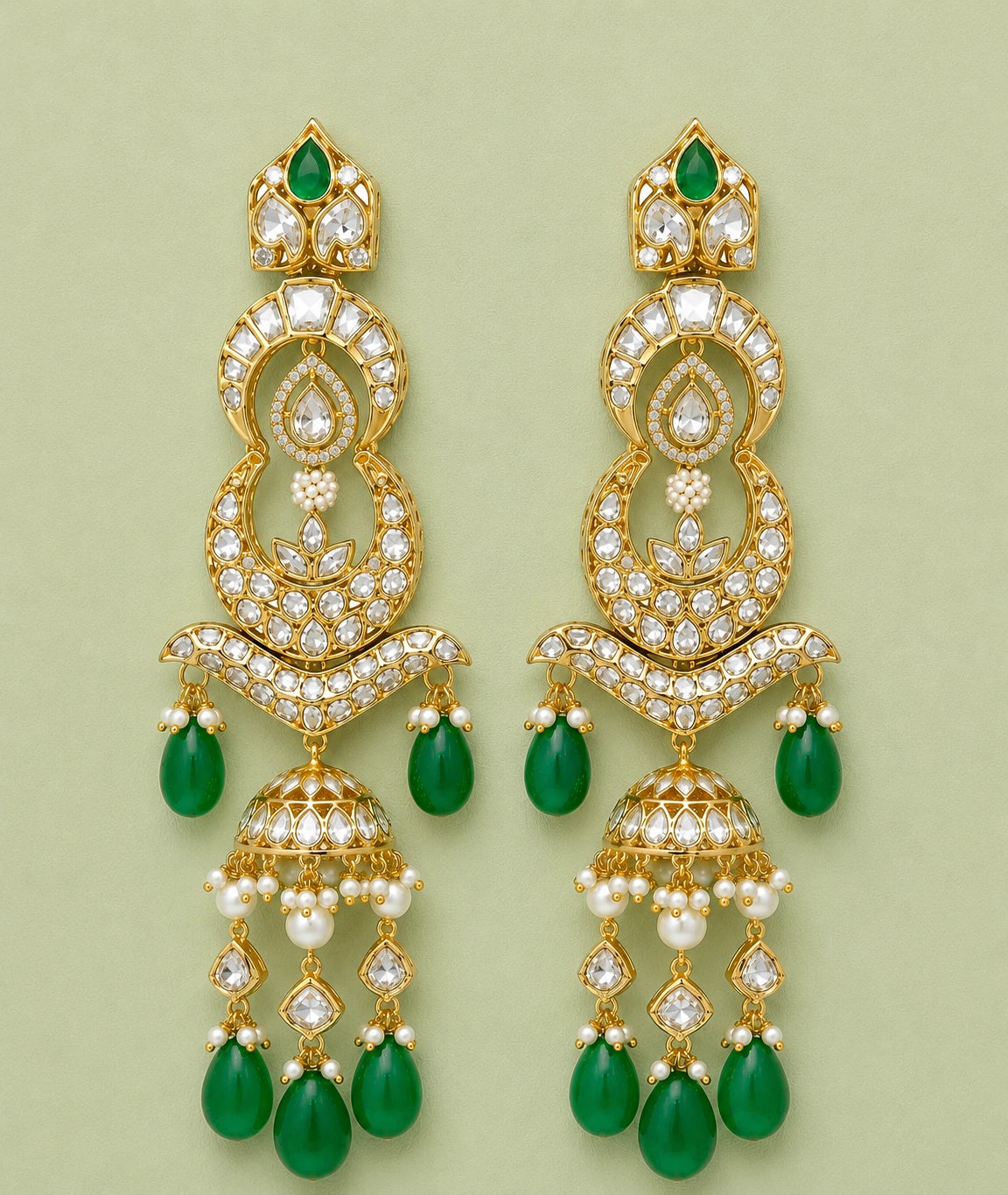 Traditional Kundan Chandbali Jhumka with Emerald Drops | XAGO Luxe