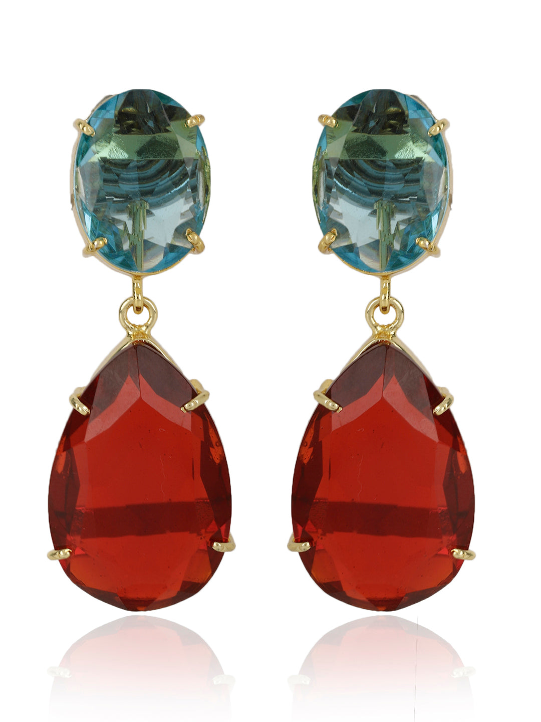 SHASTA RED AND BLUE DROP CONVERTIBLE EARRINGS jewellery in 24K gold plating | XAGO Luxe