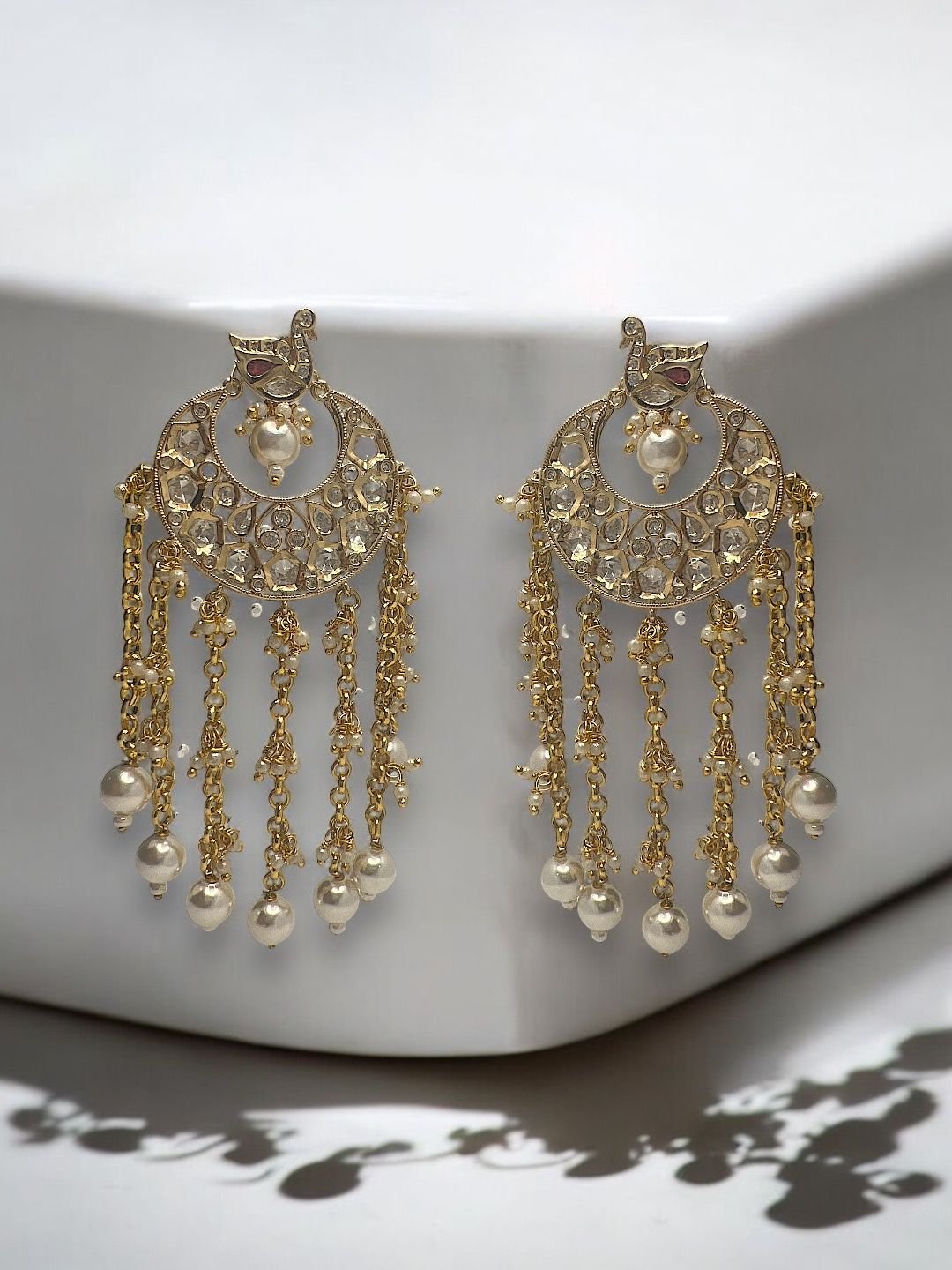 LE UKSITA WHITE PEARL & MOISSANITE EARRINGS jewellery in 24K gold plating | XAGO Luxe