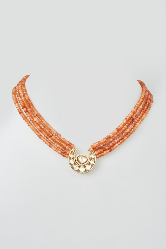 Sahiba Necklace Orange Pearl & Kundan Polki Necklace kundan necklace in 24K gold plating | XAGO Luxe