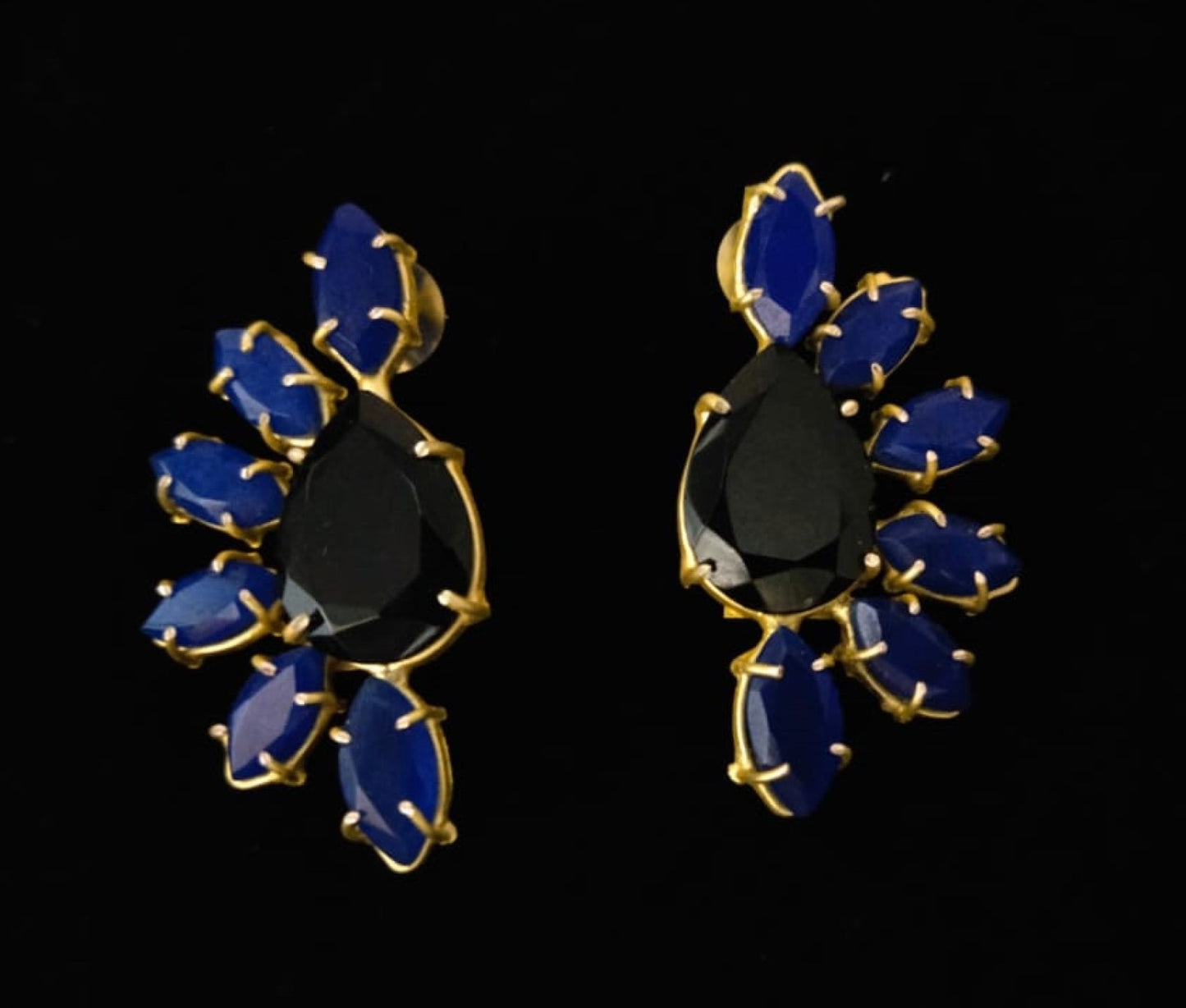 ANAYA BLACK AND BLUE GOLD PLATED STUDS jewellery in 24K gold plating | XAGO Luxe