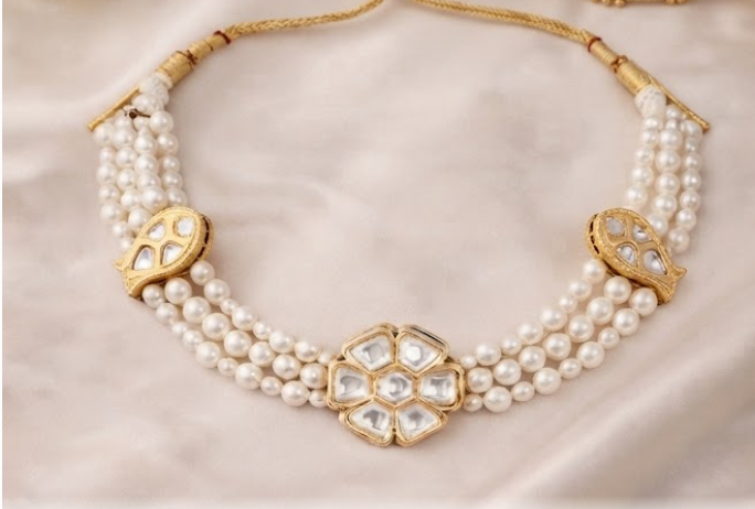 XAGO Le Rubita Moissanite Polki & Pearl Choker Necklace