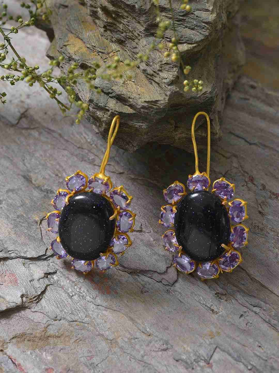 RABI PURPLE DROP EARRINGS jewellery in 24K gold plating | XAGO Luxe