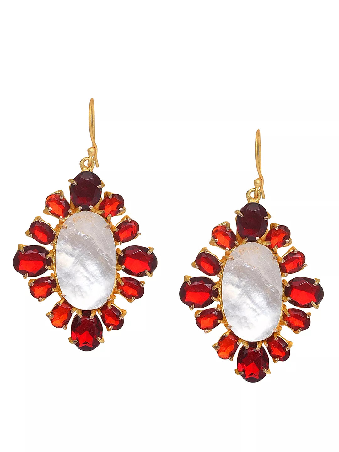 XAGO Theo Drop Earrings with Red Garnet and Mother of Pearl