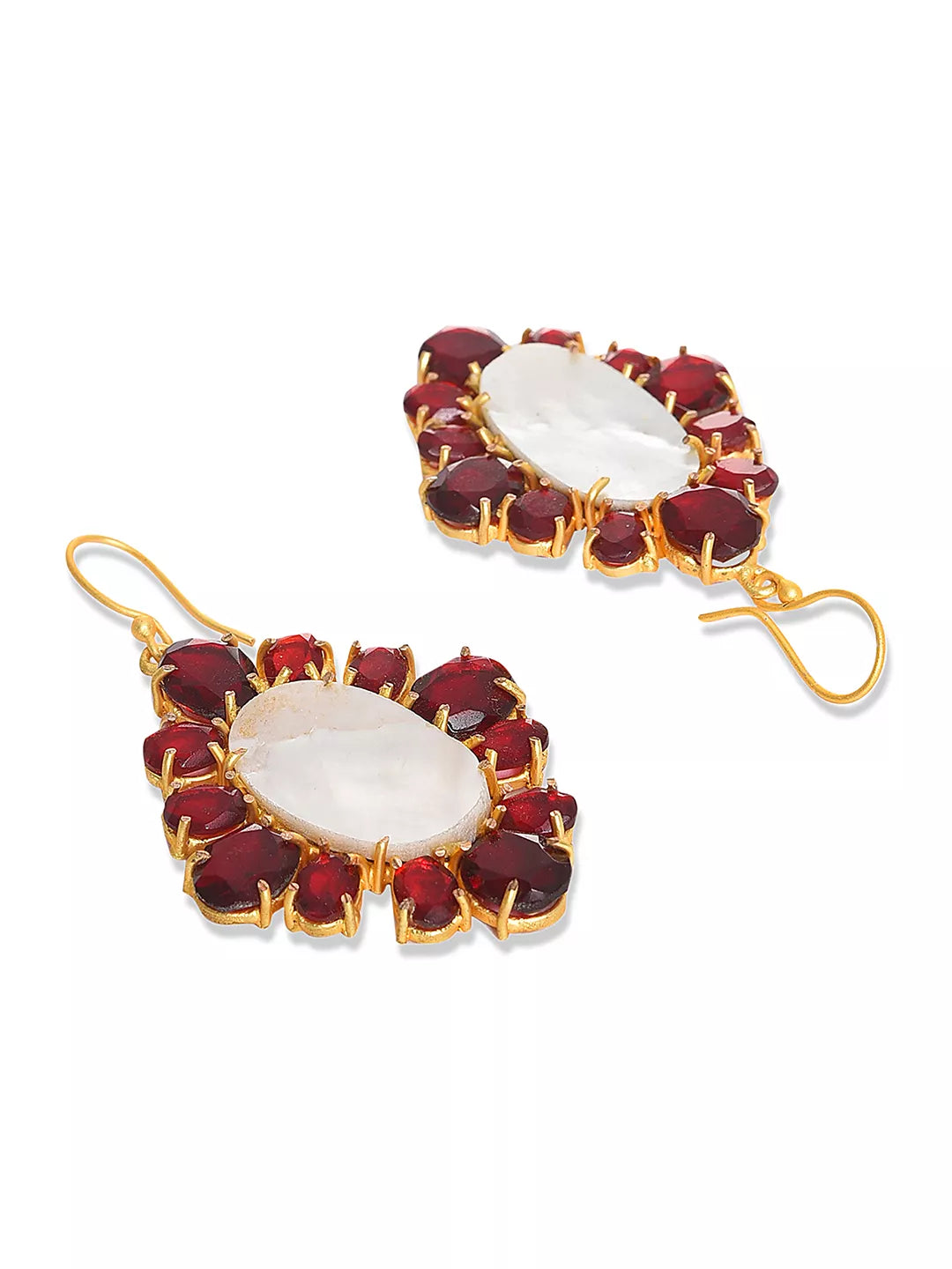 XAGO Theo Drop Earrings with Red Garnet and Mother of Pearl