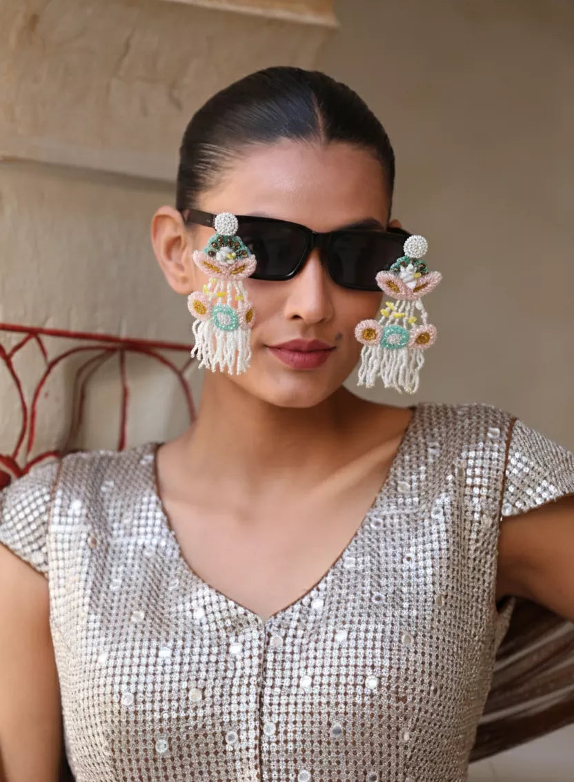 Xago Garden Sunglasses | Hand-Beaded Floral Fringe Statement Shades