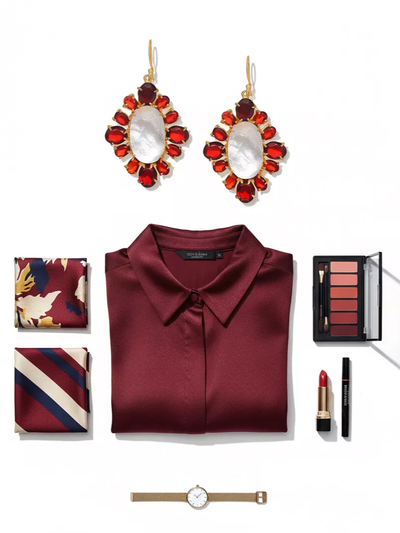 XAGO Theo Drop Earrings with Red Garnet and Mother of Pearl