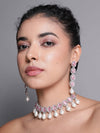 LE AMARA RHODIUM-PLATED & PINK BEADED AD-STUDDED HANDCRAFTED JEWELLERY SET jewellery in 24K gold plating | XAGO Luxe