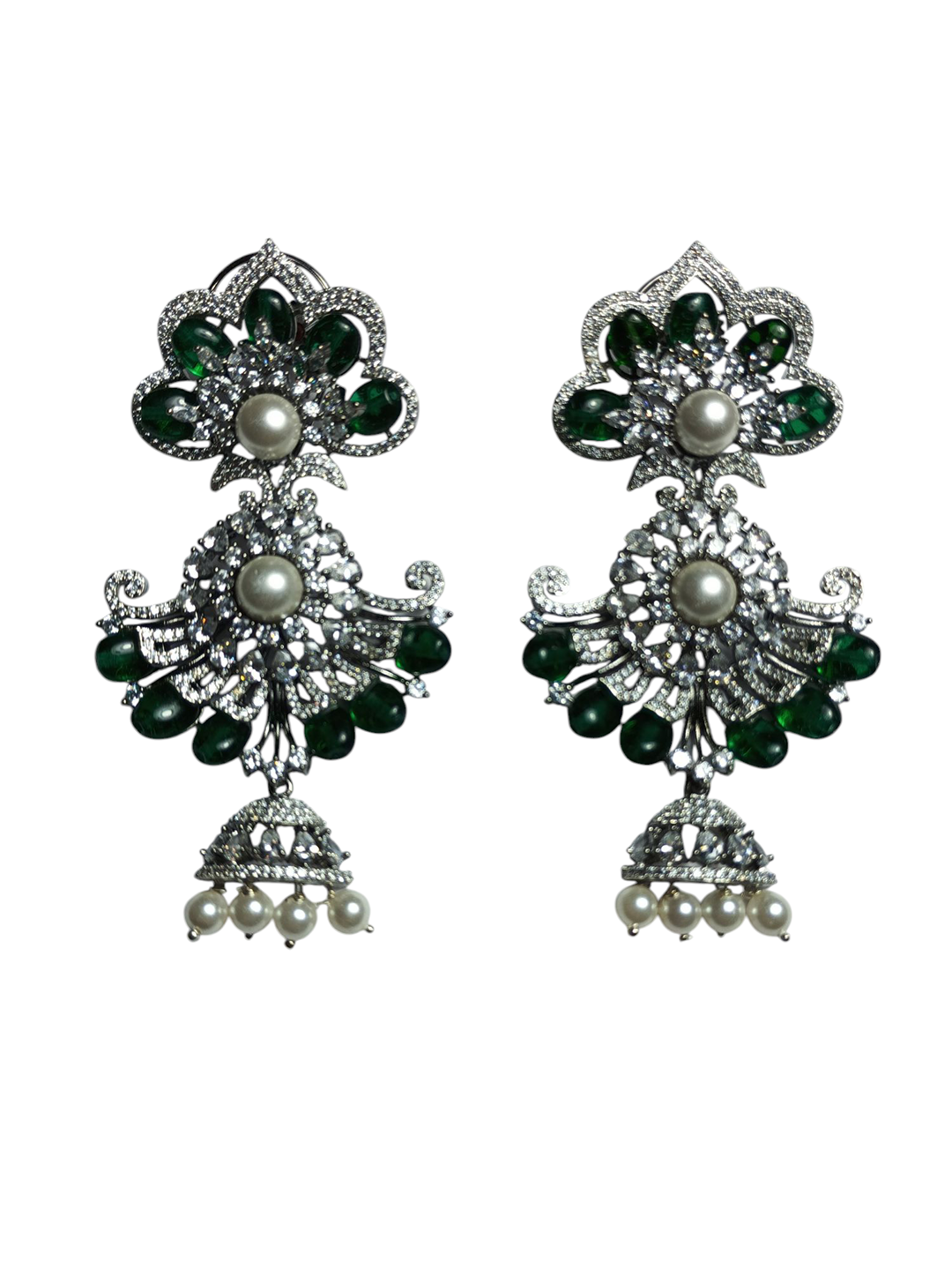 SADHANA GREENA STONE-STUDDED JHUMKA EARRINGS