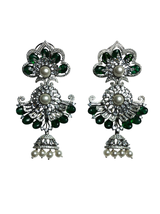 SADHANA GREENA STONE-STUDDED JHUMKA EARRINGS