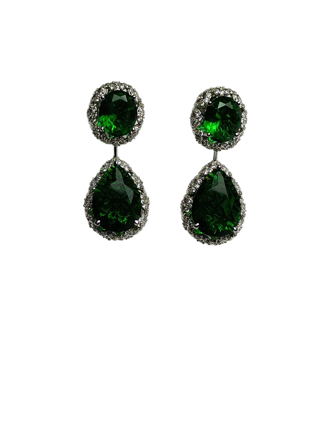 Chic Linked Emerald-Tone Halo Teardrop Earrings