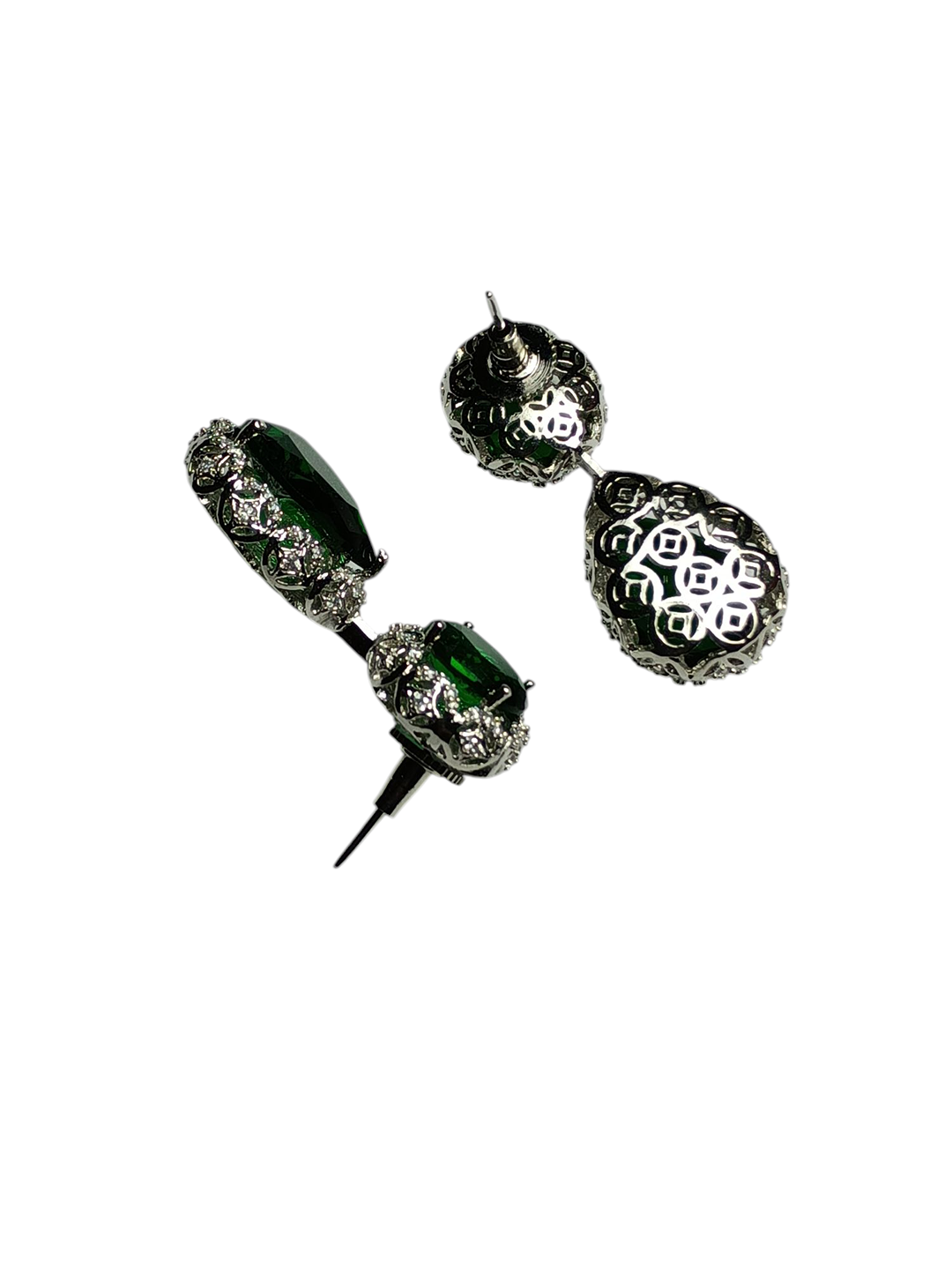 Chic Linked Emerald-Tone Halo Teardrop Earrings