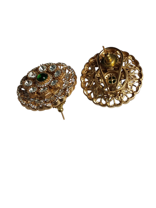 Contemporary Green Emerald-Tone Crystal Floral Cluster Stud Earrings