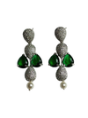 Elegant Teardrop Green Stone and Pearl Drop Earrings