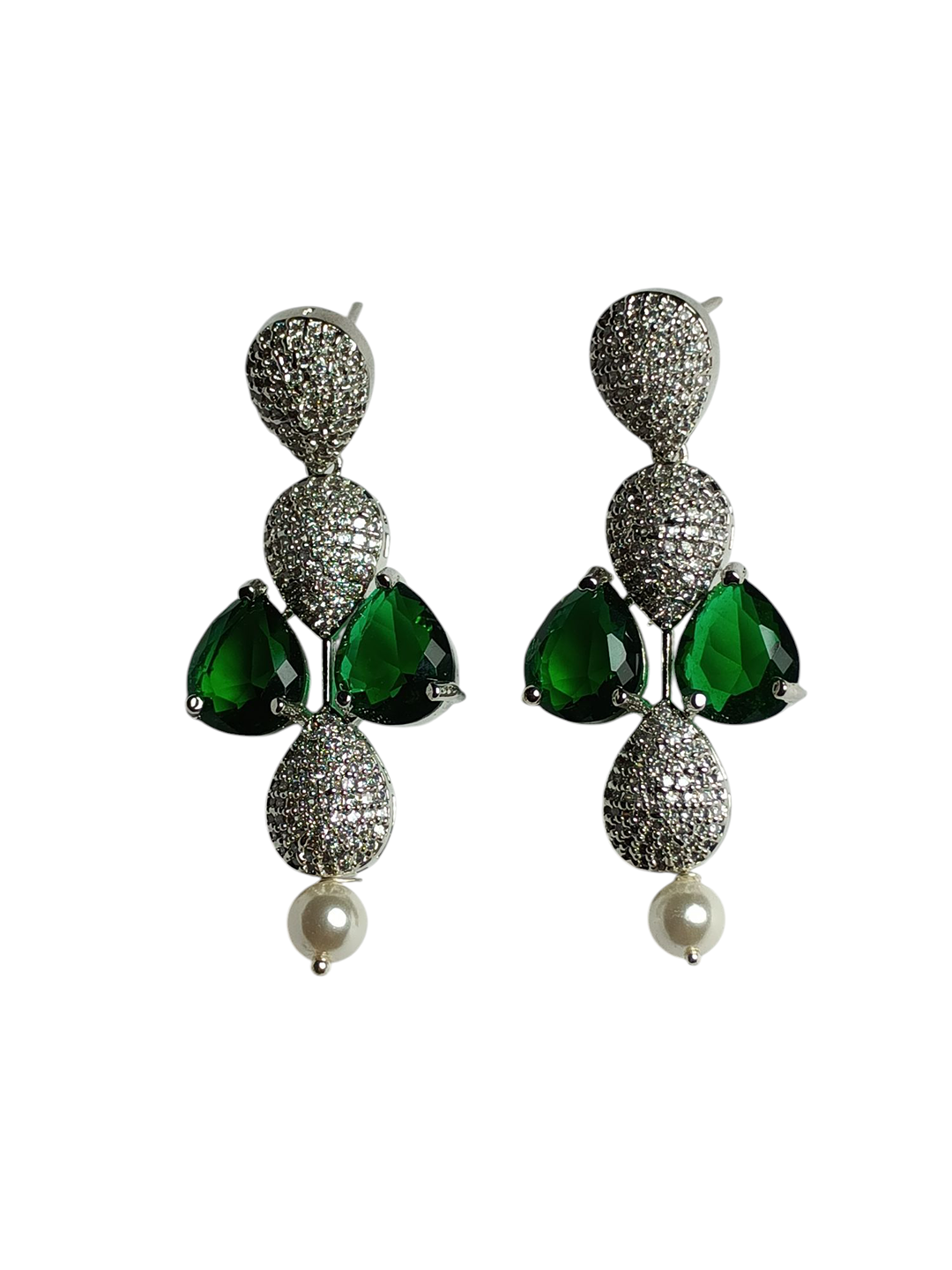 Elegant Teardrop Green Stone and Pearl Drop Earrings