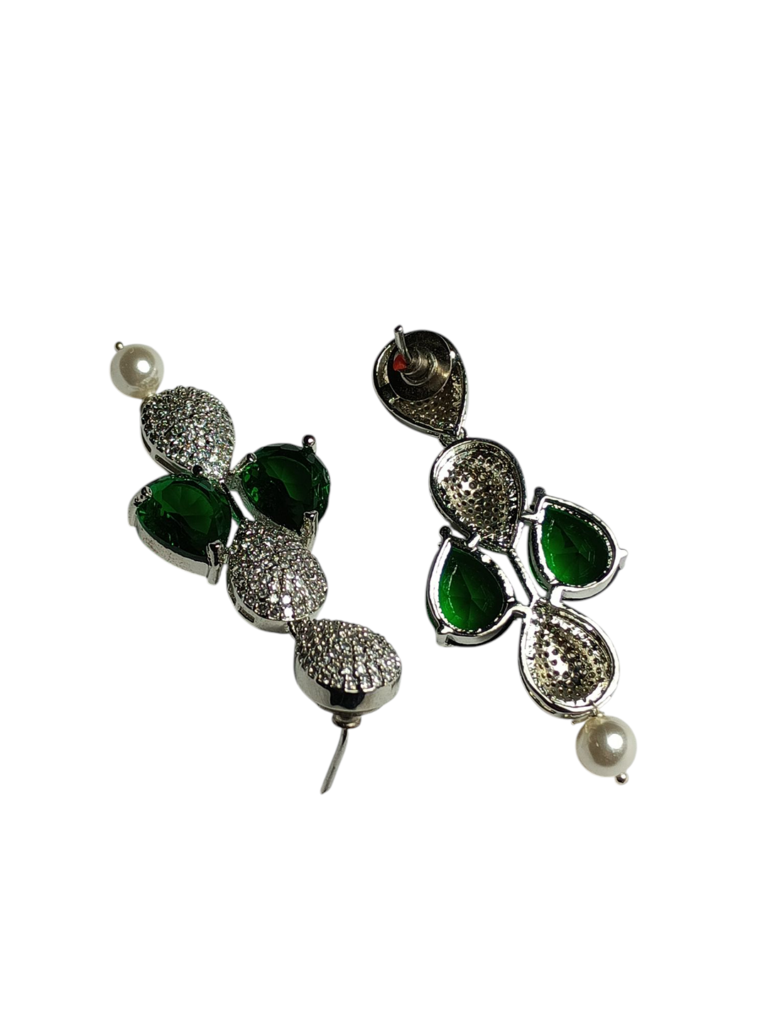 Elegant Teardrop Green Stone and Pearl Drop Earrings
