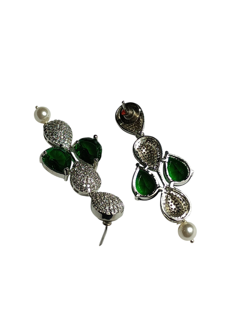 Elegant Teardrop Green Stone and Pearl Drop Earrings