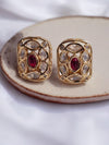 LE FELICIA GOLD PLATED KUNDAN STUDDED CONTEMPORARY  SHAPED STUD EARRINGS jewellery in 24K gold plating | XAGO Luxe