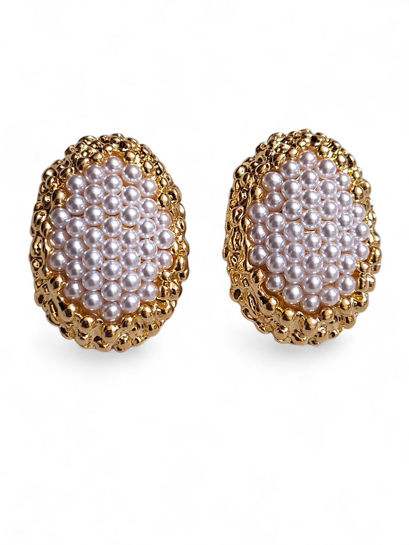 LE EVA GOLD PLATED, STONE STUDDED CONTEMPORARY SHAPE STUD EARRINGS jewellery in 24K gold plating | XAGO Luxe