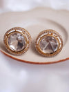 LE CARIS GOLD PLATED KUNDAN STUDDED CONTEMPORARY  SHAPED STUD EARRINGS jewellery in 24K gold plating | XAGO Luxe
