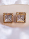 LE ALBA GOLD PLATED KUNDAN STUDDED CONTEMPORARY  SHAPED STUD EARRINGS jewellery in 24K gold plating | XAGO Luxe