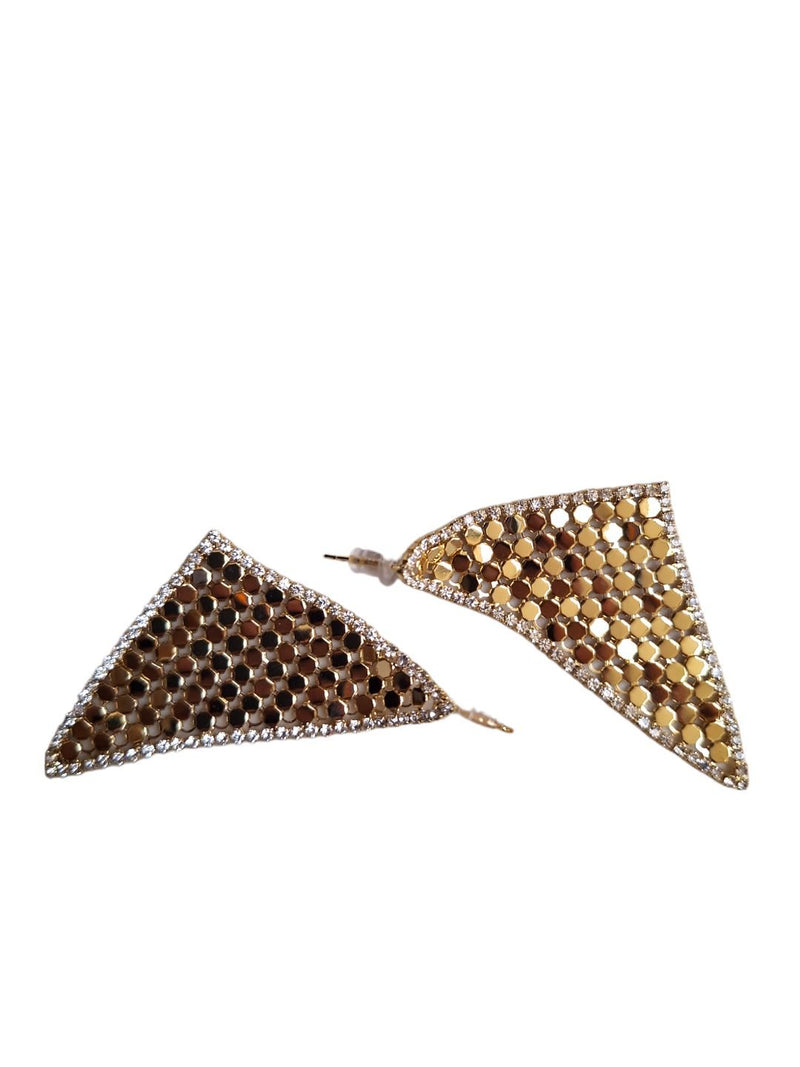 LE ELSA GOLD PLATED STONE STUDDED TRIANGLE SHAPED STUD EARRINGS jewellery in 24K gold plating | XAGO Luxe