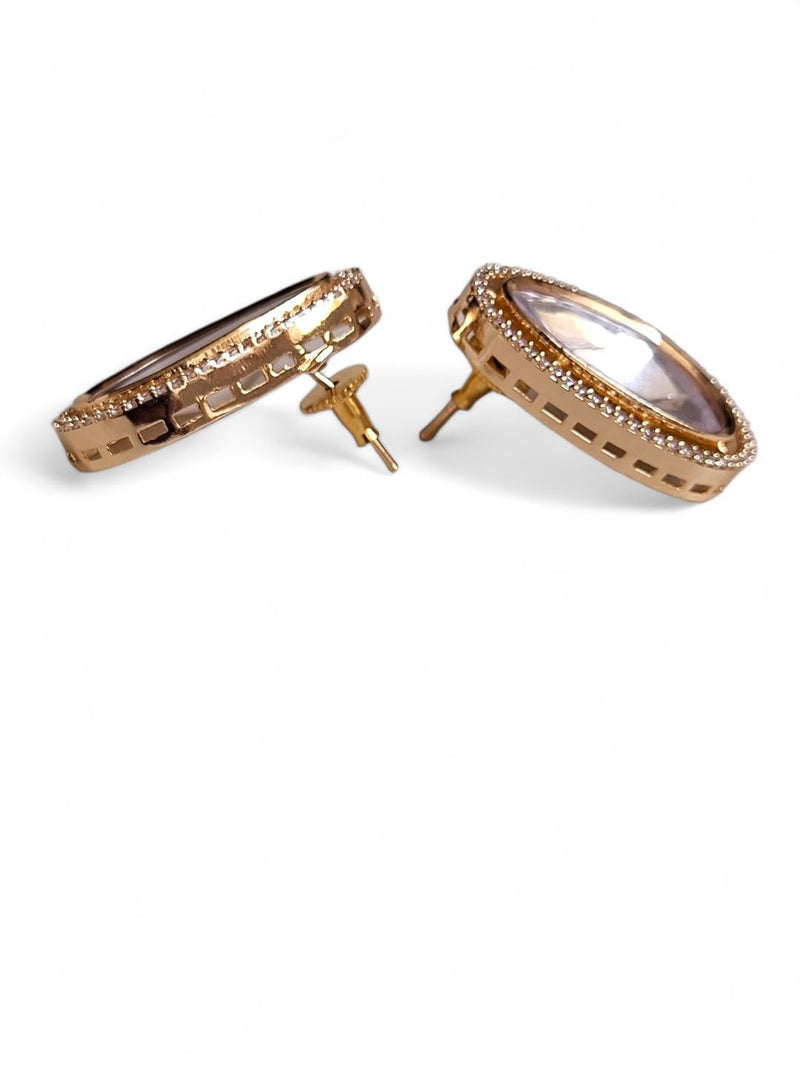 LE FIONA GOLD PLATED KUNDAN STUDDED TRIANGLE SHAPED STUD EARRINGS jewellery in 24K gold plating | XAGO Luxe