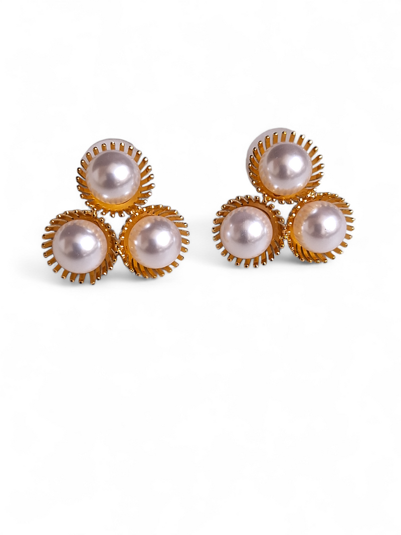 LE DIANA GOLD PLATED, PEARL STUDDED STUD EARRINGS jewellery in 24K gold plating | XAGO Luxe