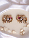 LE AAMANI GOLD PLATED KUNDAN STUDDED ELEPHANT SHAPED PINK STUD EARRINGS jewellery in 24K gold plating | XAGO Luxe