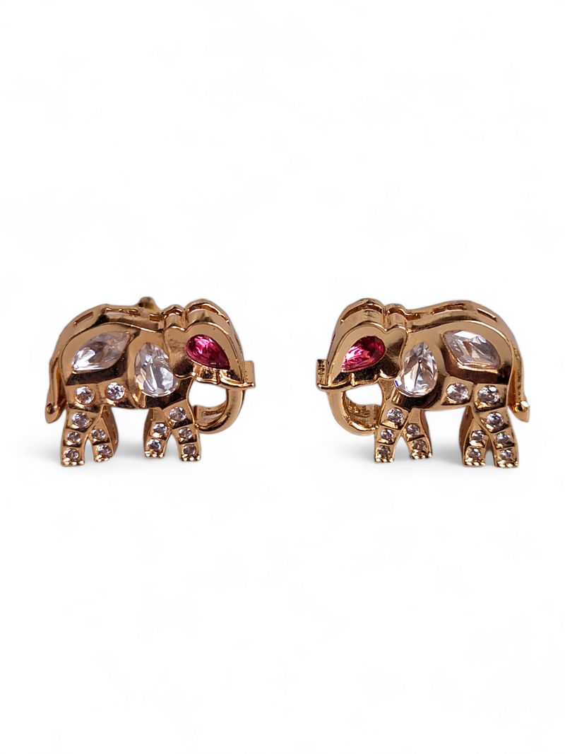 LE AAMANI GOLD PLATED KUNDAN STUDDED ELEPHANT SHAPED PINK STUD EARRINGS jewellery in 24K gold plating | XAGO Luxe