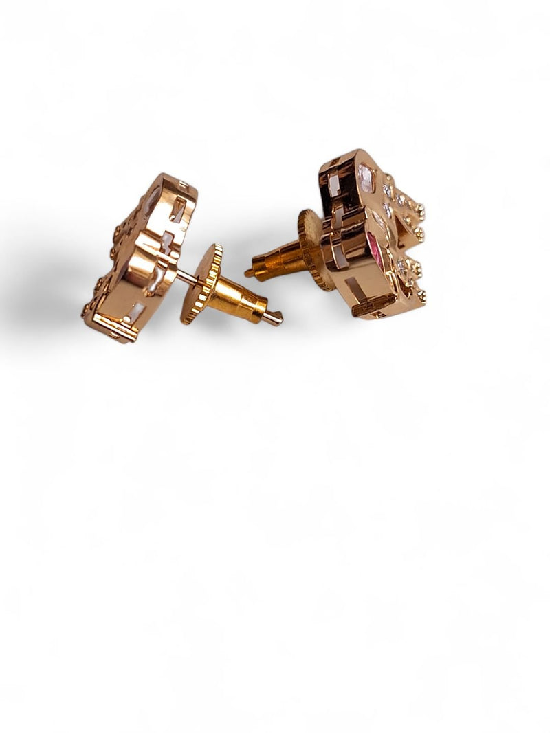 LE AAMANI GOLD PLATED KUNDAN STUDDED ELEPHANT SHAPED PINK STUD EARRINGS jewellery in 24K gold plating | XAGO Luxe