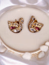 LE BRISA GOLD PLATED KUNDAN STUDDED CONTEMPORARY  SHAPED STUD EARRINGS jewellery in 24K gold plating | XAGO Luxe